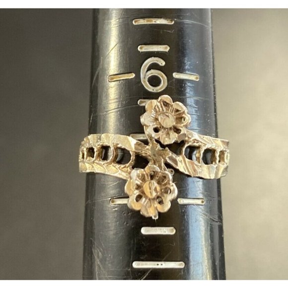 Vintage Sterling Silver Two Flower Hammered Modernist Ring Size 6.5 - Picture 5 of 5